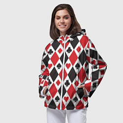 Ветровка с капюшоном женская Фон из карточных мастей, цвет: 3D-белый — фото 2