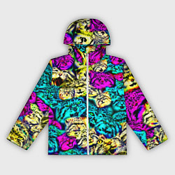 Ветровка с капюшоном женская Психоделические манулы, цвет: 3D-белый