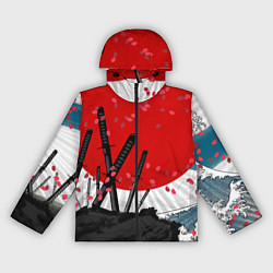 Ветровка с капюшоном женская Солнце, волны и катаны, цвет: 3D-черный