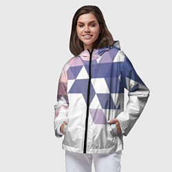 Ветровка с капюшоном женская Розово-фиолетовый паттерн и белый фон, цвет: 3D-черный — фото 2