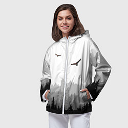 Ветровка с капюшоном женская Птицы над лесом, цвет: 3D-белый — фото 2