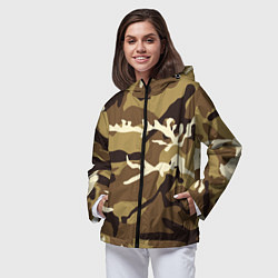 Ветровка с капюшоном женская Камуфляж Woodland осень крупный, цвет: 3D-черный — фото 2