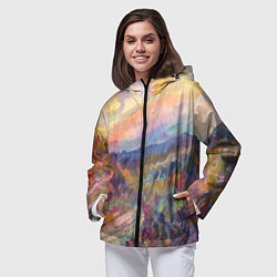 Ветровка с капюшоном женская Осенний пейзаж акварель, цвет: 3D-черный — фото 2