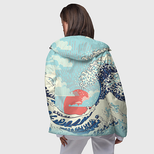 Женская ветровка Морской пейзаж с большими волнами на закате / 3D-Черный – фото 4