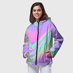 Ветровка с капюшоном женская Цветные волны, цвет: 3D-черный — фото 2