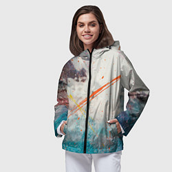 Ветровка с капюшоном женская Абстрактные мазки красок на тенях и тумане, цвет: 3D-черный — фото 2