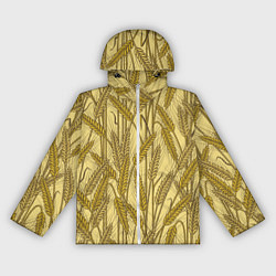 Ветровка с капюшоном женская Винтажные колоски пшеницы, цвет: 3D-белый