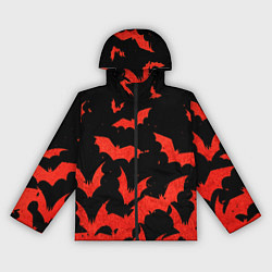 Ветровка с капюшоном женская Летучие мыши красные, цвет: 3D-черный