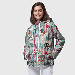 Ветровка с капюшоном женская Анархия и панки, цвет: 3D-белый — фото 2