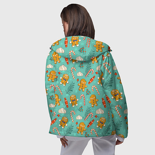 Женская ветровка Новогодний паттерн с печеньем и конфетами / 3D-Черный – фото 4