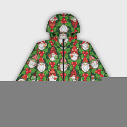 Ветровка с капюшоном женская Новогодние гномы - паттерн, цвет: 3D-черный