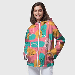 Ветровка с капюшоном женская Цветы и фигуры абстракция, цвет: 3D-белый — фото 2