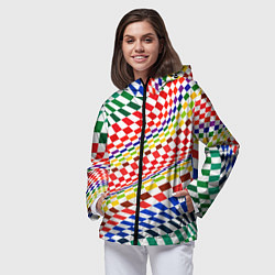 Ветровка с капюшоном женская Разноцветная оптическая иллюзия, цвет: 3D-черный — фото 2