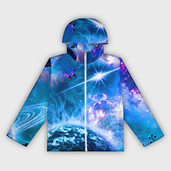 Ветровка с капюшоном женская Космос - планета и яркая звезда, цвет: 3D-белый
