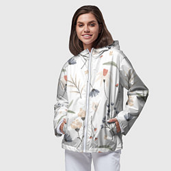 Ветровка с капюшоном женская Цветочный Узор, цвет: 3D-белый — фото 2
