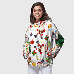 Ветровка с капюшоном женская Танцы с Сантой возле ёлки, цвет: 3D-белый — фото 2