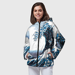 Ветровка с капюшоном женская Цунами в Японии, цвет: 3D-черный — фото 2
