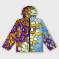 Ветровка с капюшоном женская Фиалковый букет стеклянный узор, цвет: 3D-черный