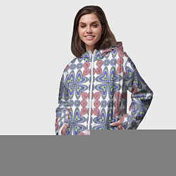 Ветровка с капюшоном женская Мозаика, абстрактные сердечки, цвет: 3D-белый — фото 2