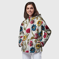 Ветровка с капюшоном женская Эффект вышивка летний узор, цвет: 3D-белый — фото 2