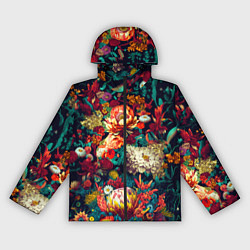 Ветровка с капюшоном женская Цветочный паттерн с цветами и листьями, цвет: 3D-черный