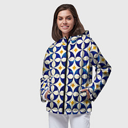 Ветровка с капюшоном женская Бело-синяя лепестковая текстура, цвет: 3D-черный — фото 2