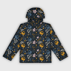 Ветровка с капюшоном женская Растительный паттерн с котиками, цвет: 3D-черный