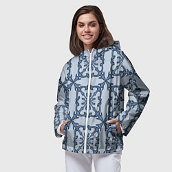 Ветровка с капюшоном женская Квадратный паттерн, цвет: 3D-белый — фото 2