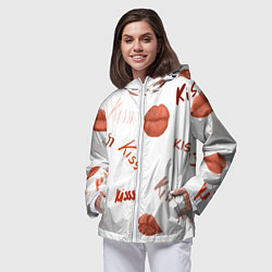 Ветровка с капюшоном женская Поцелуйчики, цвет: 3D-белый — фото 2