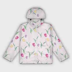 Ветровка с капюшоном женская Цветут тюльпаны, цвет: 3D-белый