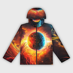 Ветровка с капюшоном женская Планета в огненном космосе, цвет: 3D-черный