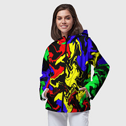 Ветровка с капюшоном женская Разводы цветных красок, цвет: 3D-черный — фото 2