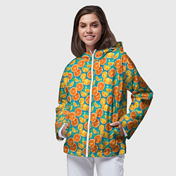 Ветровка с капюшоном женская Дольки апельсина на синем фоне, цвет: 3D-белый — фото 2