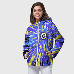 Ветровка с капюшоном женская BMW - neon pattern - Germany, цвет: 3D-белый — фото 2