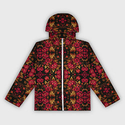 Ветровка с капюшоном женская Растительный паттерн под хохлому, цвет: 3D-белый