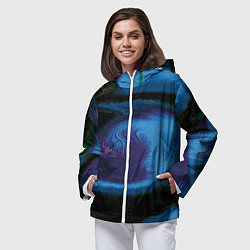 Ветровка с капюшоном женская Голубой и фиолетовый абстракт, цвет: 3D-белый — фото 2