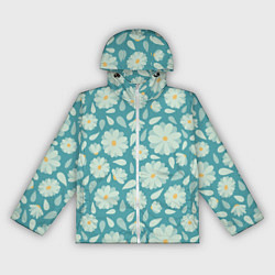 Ветровка с капюшоном женская Ромашки - паттерн, цвет: 3D-белый
