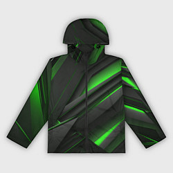 Ветровка с капюшоном женская Черно-зеленые объемные полосы, цвет: 3D-черный