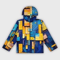 Ветровка с капюшоном женская Синие и жёлтые фигуры, цвет: 3D-черный