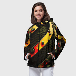 Ветровка с капюшоном женская Зеленая текстура оранжевые полосы, цвет: 3D-черный — фото 2