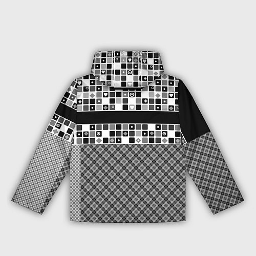 Женская ветровка Черно-белый лоскутный узор-пэчворк / 3D-Белый – фото 2