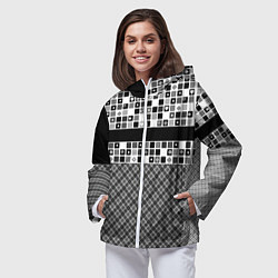 Ветровка с капюшоном женская Черно-белый лоскутный узор-пэчворк, цвет: 3D-белый — фото 2