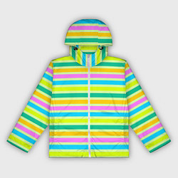Ветровка с капюшоном женская Желто-зеленый полосатый узор, цвет: 3D-белый