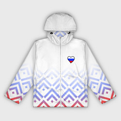 Ветровка с капюшоном женская Сердечко россии - треугольники, цвет: 3D-белый