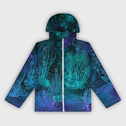 Ветровка с капюшоном женская Абстракция: неоновые огни подводного мира, цвет: 3D-белый