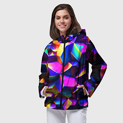 Ветровка с капюшоном женская Бензиновые неоновые кристаллы, цвет: 3D-черный — фото 2