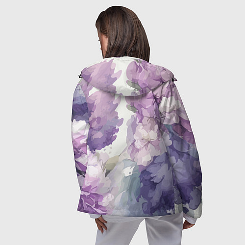 Женская ветровка Сирень и Пионы Акварель / 3D-Черный – фото 4