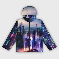 Ветровка с капюшоном женская Киберпанк мегаполис, цвет: 3D-черный