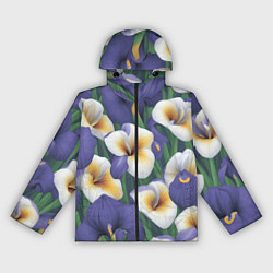 Ветровка с капюшоном женская Бело-голубые ирисы, цвет: 3D-черный
