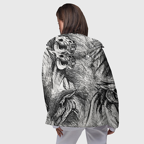 Женская ветровка Черепа лошадей - эскиз / 3D-Черный – фото 4